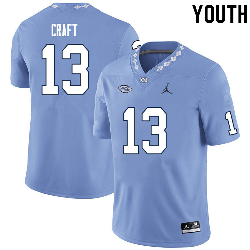 Youth #13 Tylee Craft North Carolina Tar Heels College Football Jerseys Sale-Carolina Blue